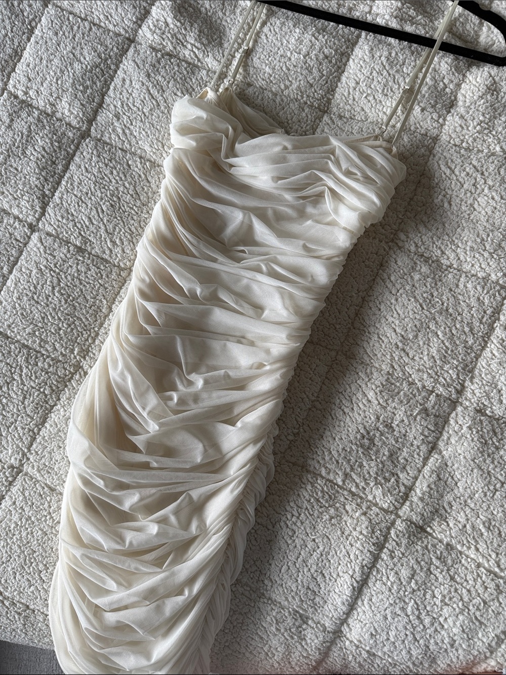 House of CB- Fornarina Ruched Mesh MIDI Dress in White/Ivory.